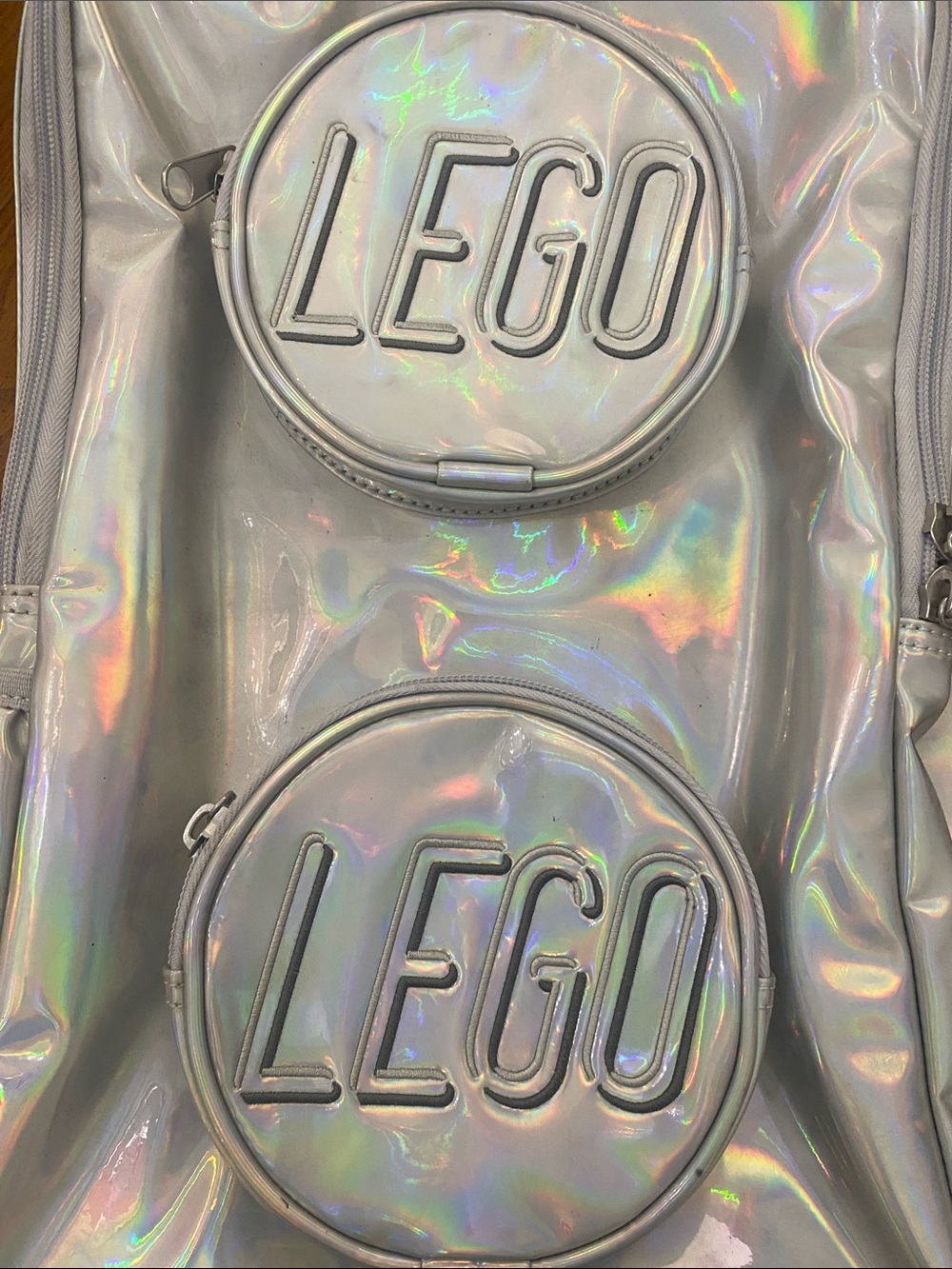 Lego Holographic Silver Backpack with Round Logo Pockets NWT - Picture 3 of 12